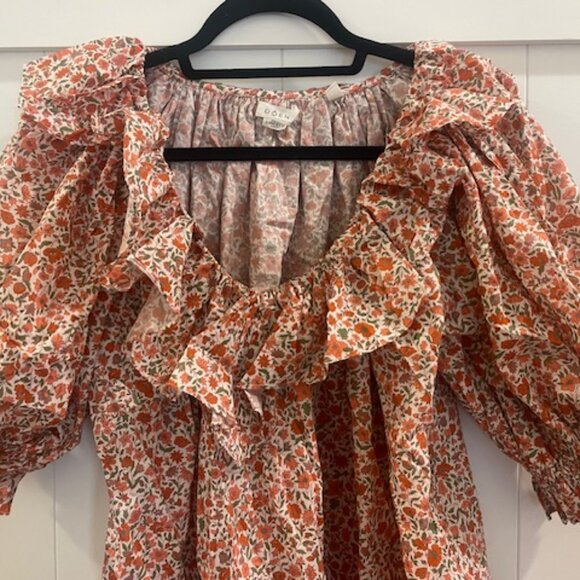 DÔEN Liberty Print Chime Ruffled Floral-Print Cotton Mini Dress, Size Small - Picture 3 of 5